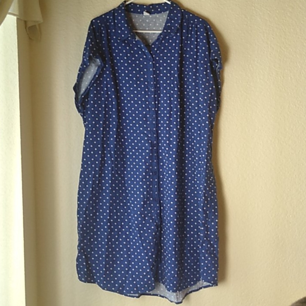 Old navy shift shirt dress blue with dots linen
